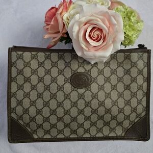 Gucci Brown Monogram Clutch Pouch Bag